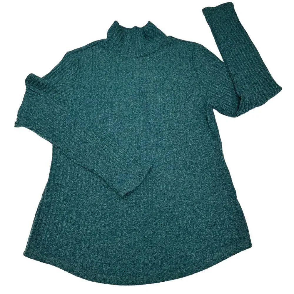 Philosophy Ribbed Cowl Neck Scooped Hem Casual Shirt Emerald Green Size Large